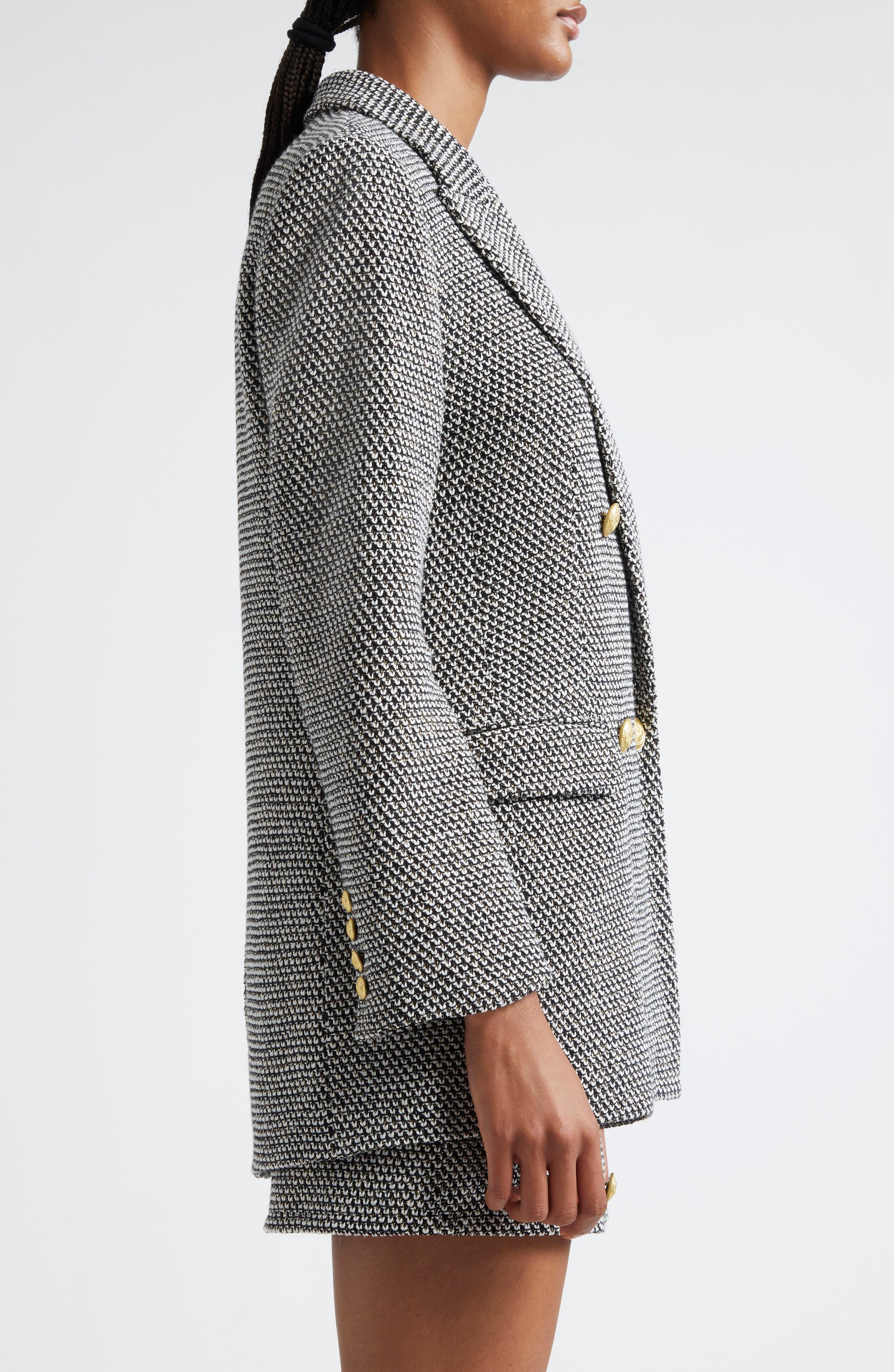L'AGENCE Riva Double Breasted Knit Blazer in Blackivor at Nordstrom - 4