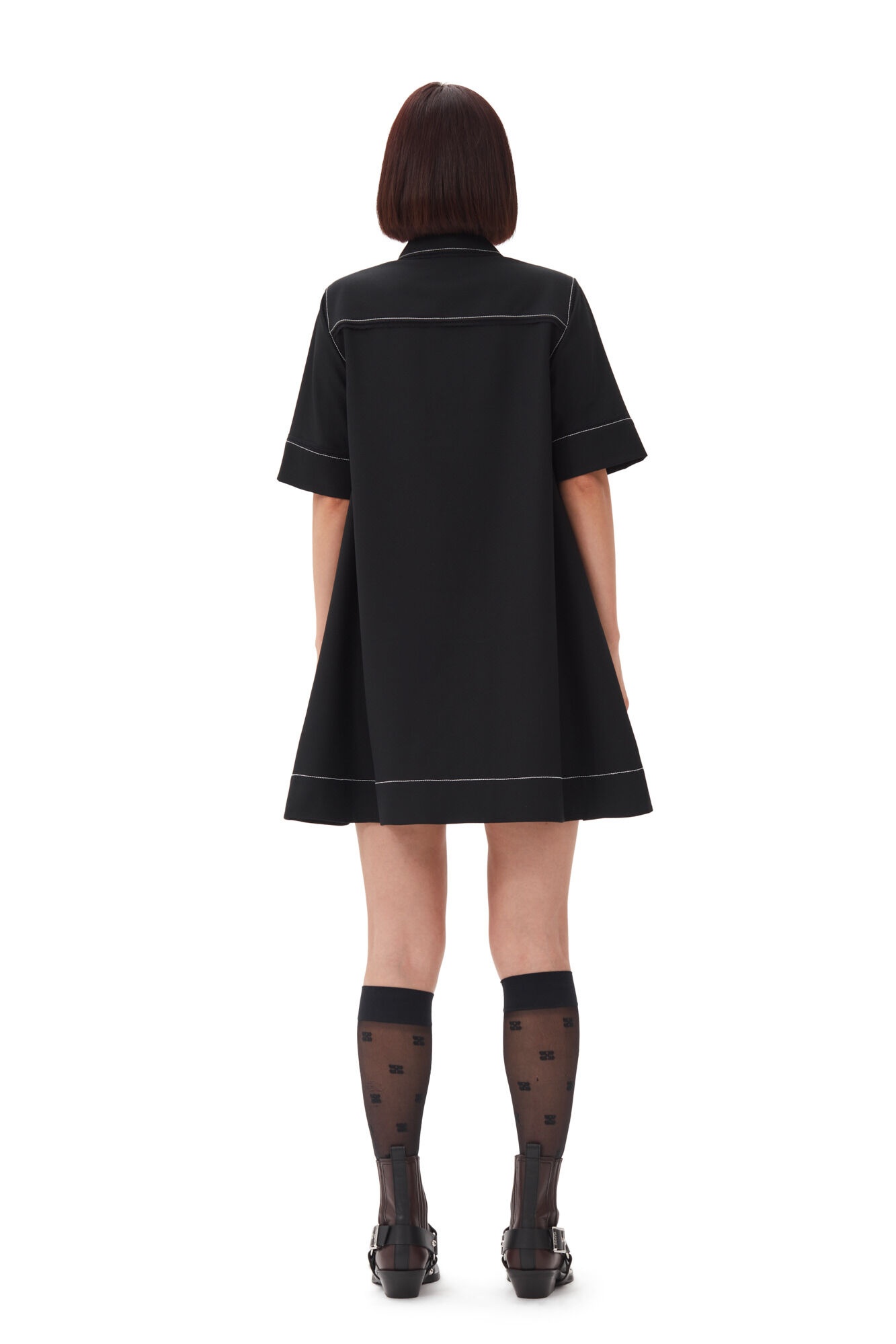 BLACK CREPE MINI DRESS - 6