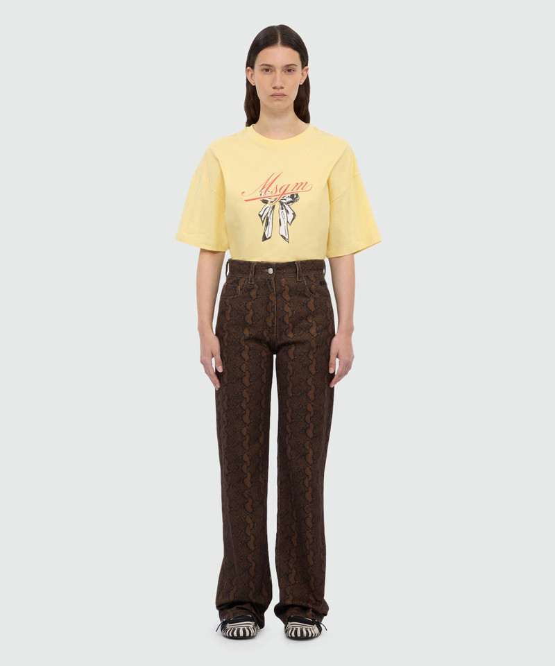 MSGM Brown straight-leg python print gabardine trousers. outlook