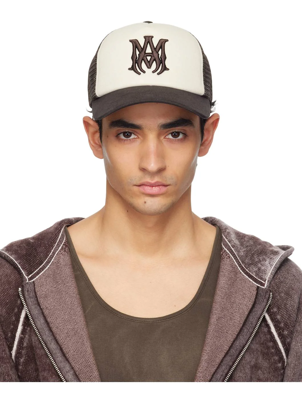 Brown & White MA Foam Trucker Cap - 1