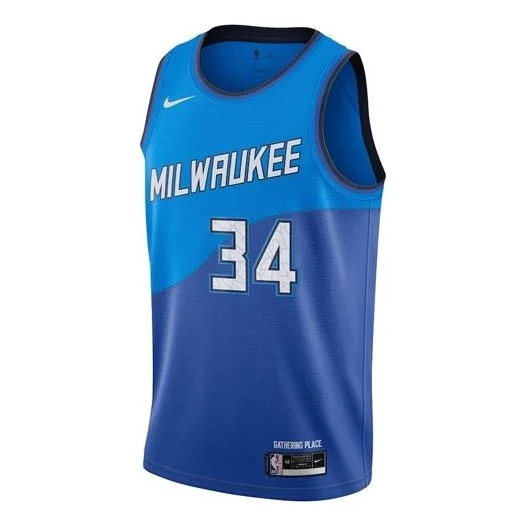 Men's Nike NBA SW Fan Edition Milwaukee Bucks 20-21 City Limited No.34 Basketball Blue Jersey CN1743 - 1