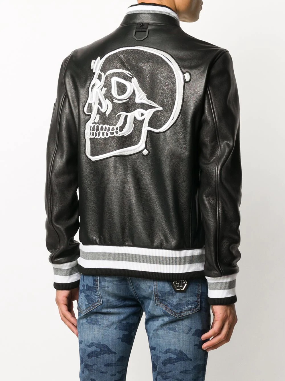 outline skull bomber jacket - 4