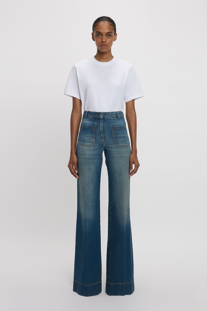 Victoria Beckham Exclusive Alina High Waisted Stretch Jean In Mid Blue outlook