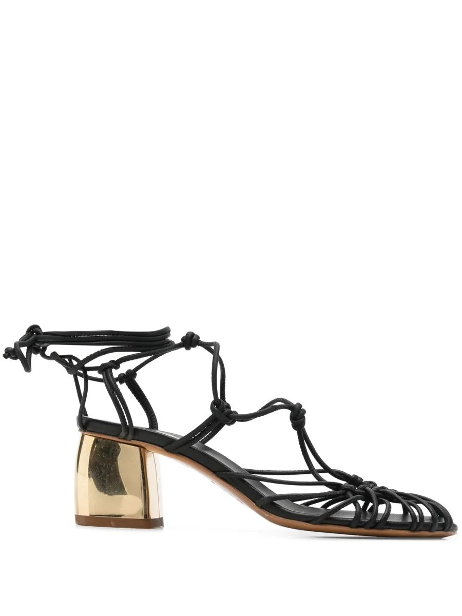 Forte_Forte Golden Heels Tubular Leather Laces Sandals Shoes - 1