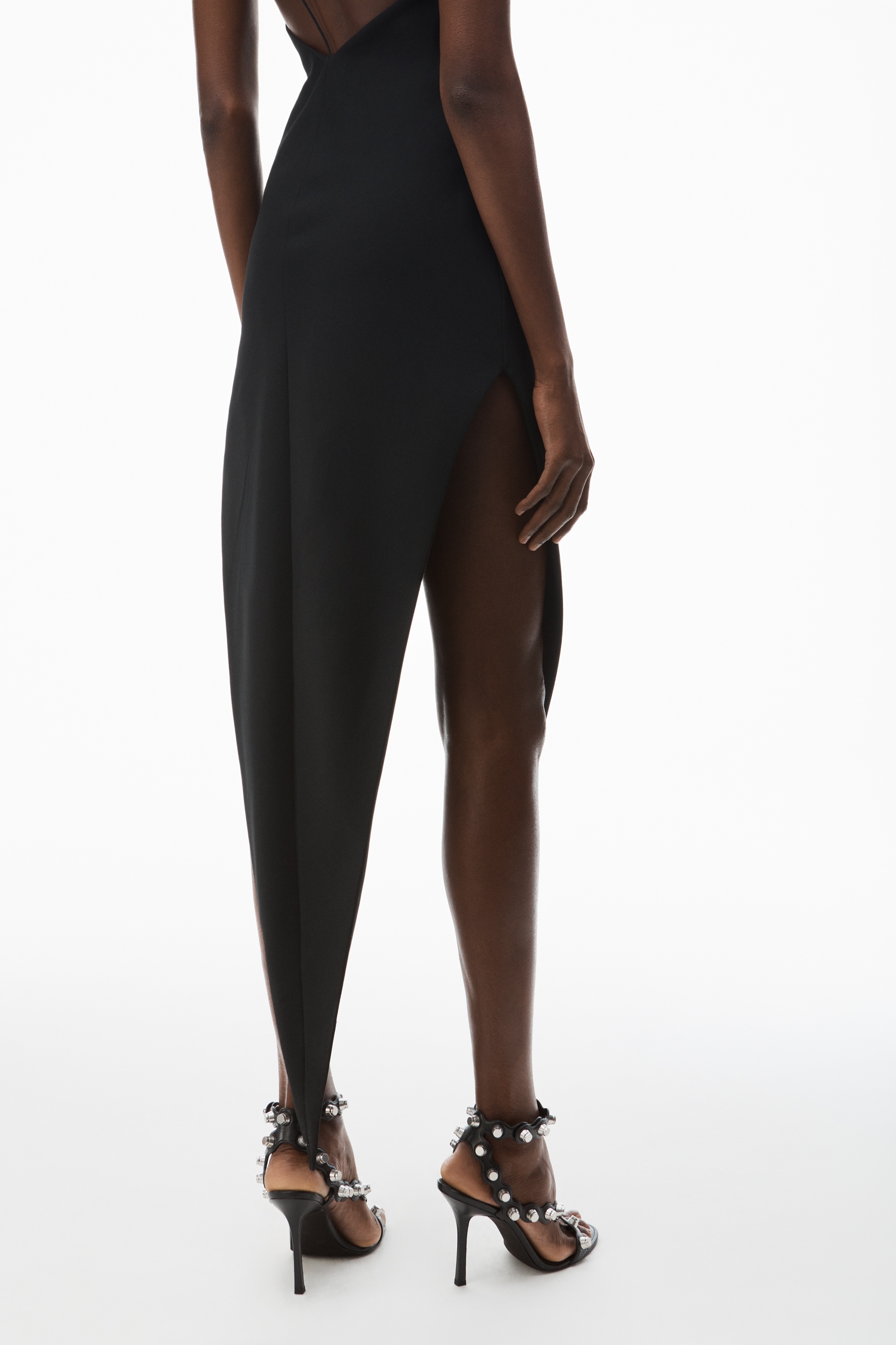 asymmetric slit maxi dress in wool twill - 6