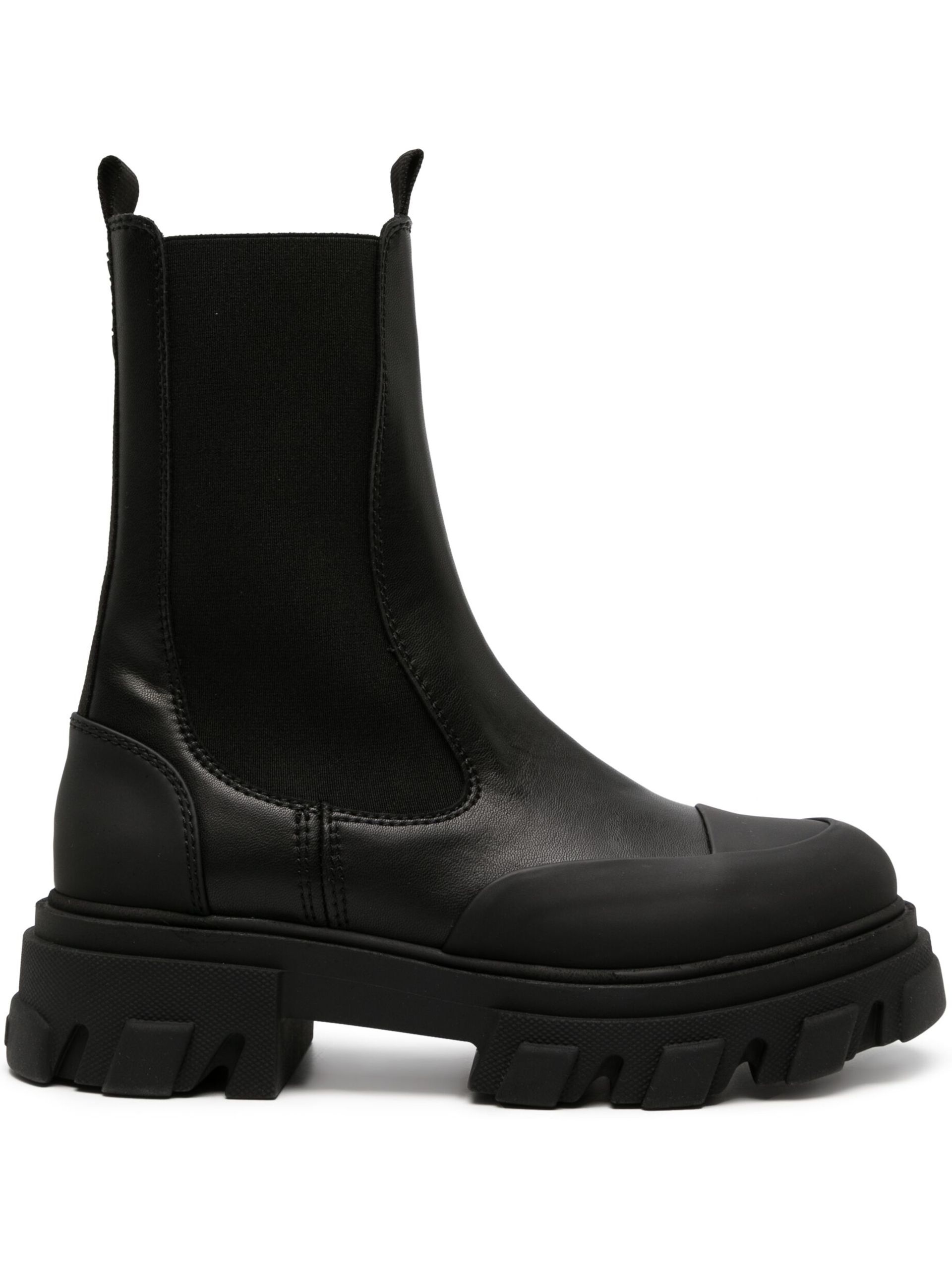 Black Cleated Chelsea Faux-Leather Boots - 1