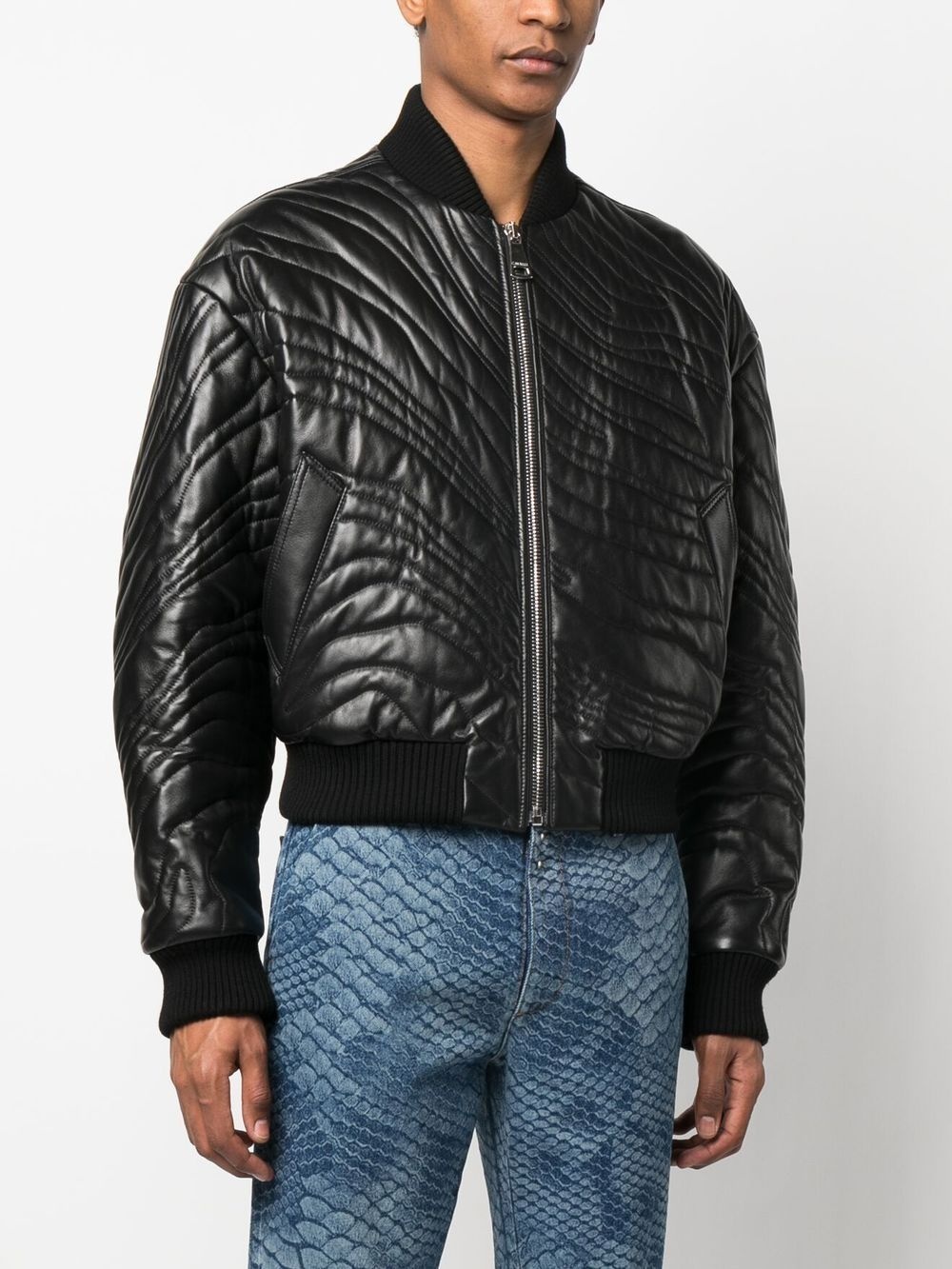 stripe-quilted leather bomber jacket - 3