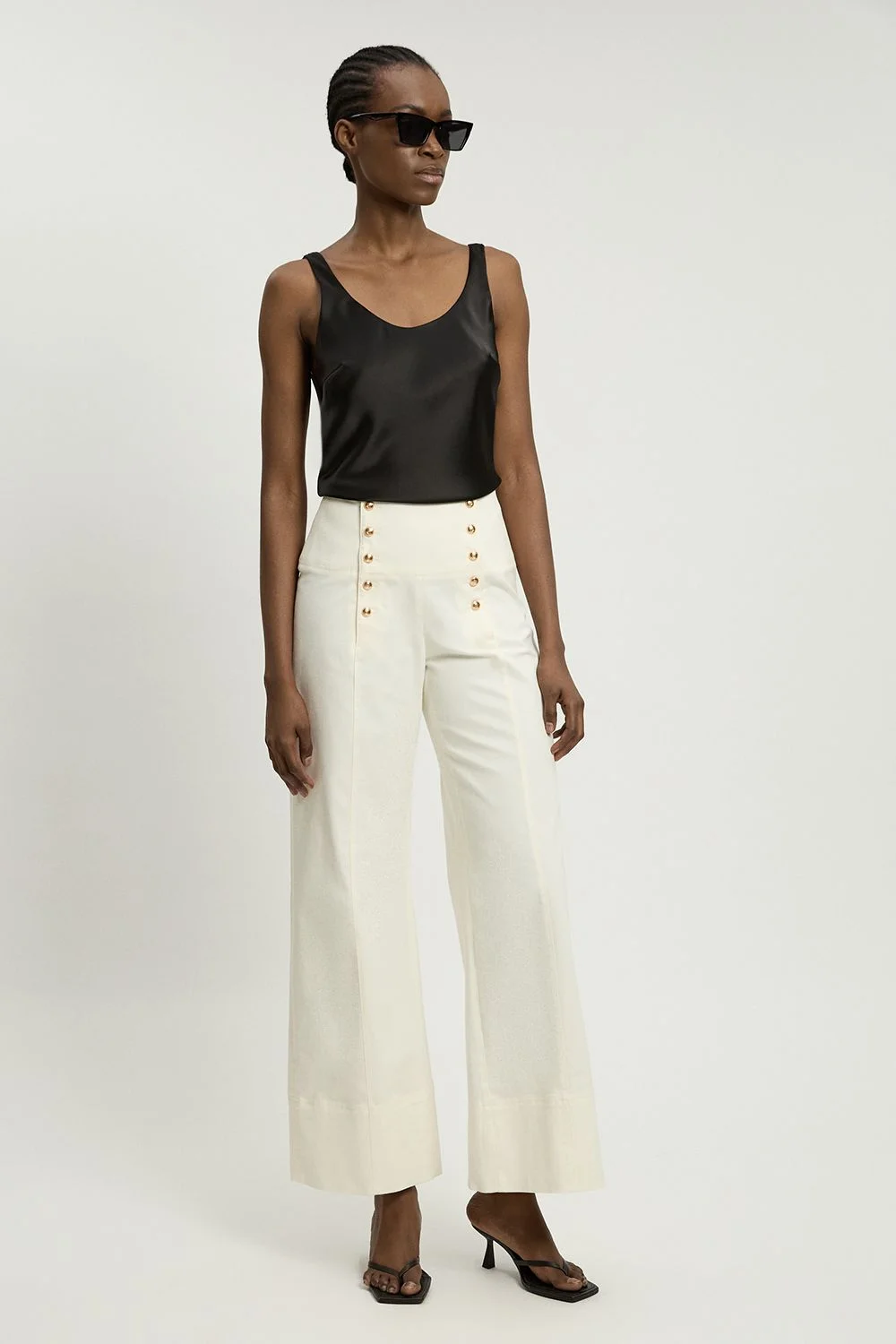 Cotton Tailored Button Detail Trousers - 1
