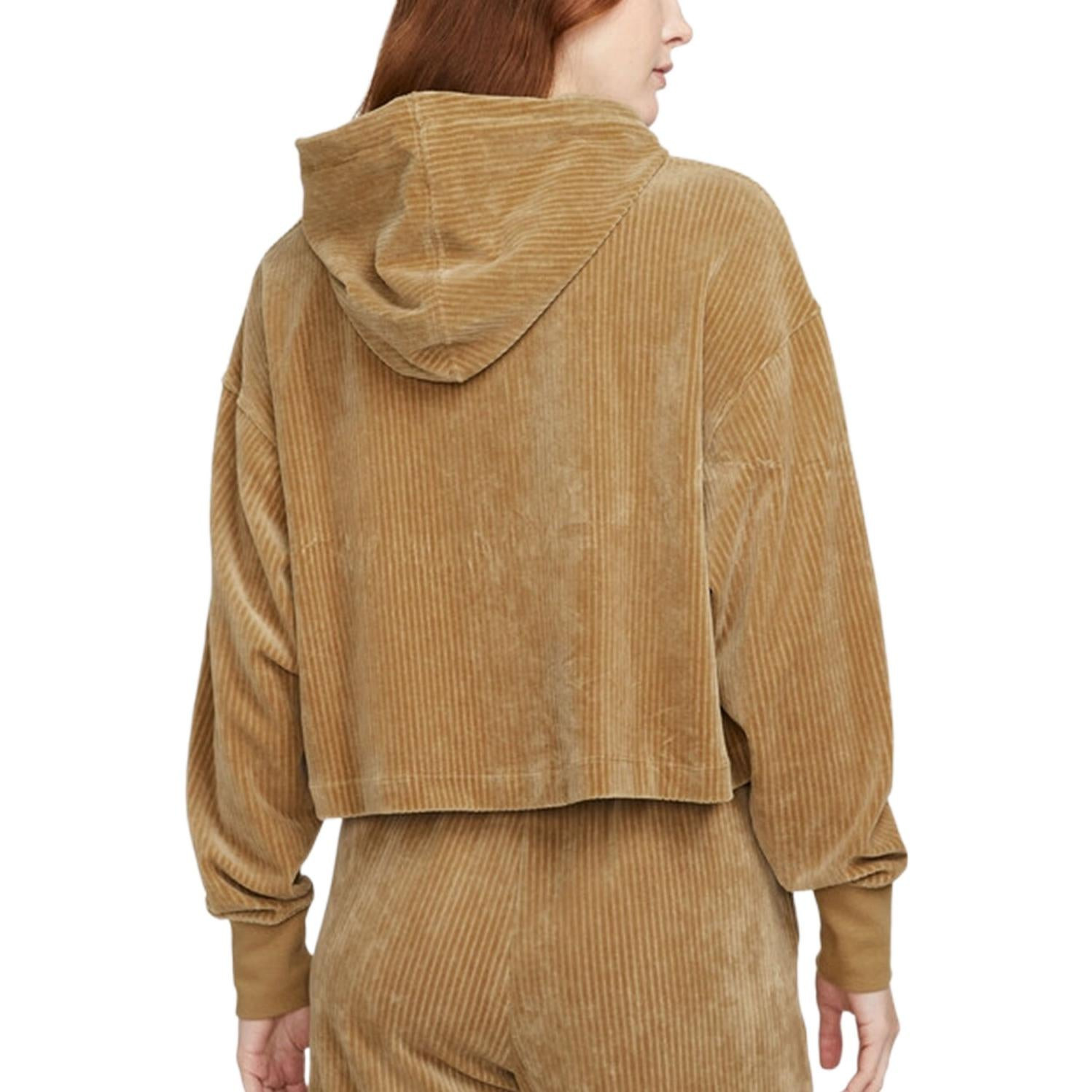 (WMNS) Nike Sportswear Velour Cropped Pullover Hoodie 'Tan' DQ5928-258 - 4
