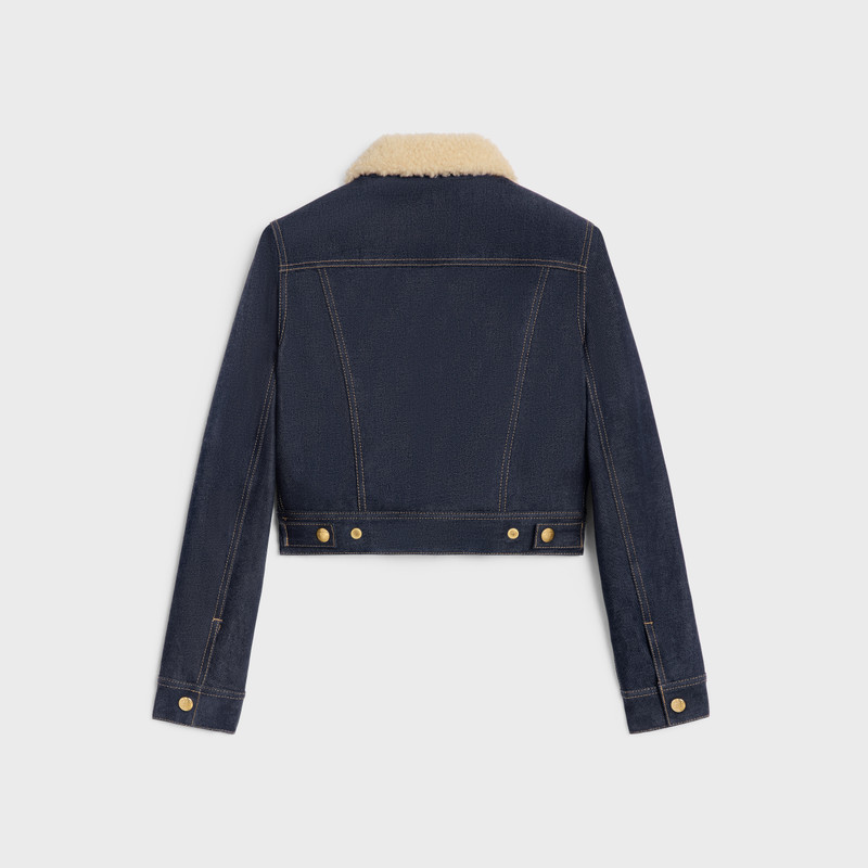 CELINE trucker Sherpa jacket in raw wash denim outlook