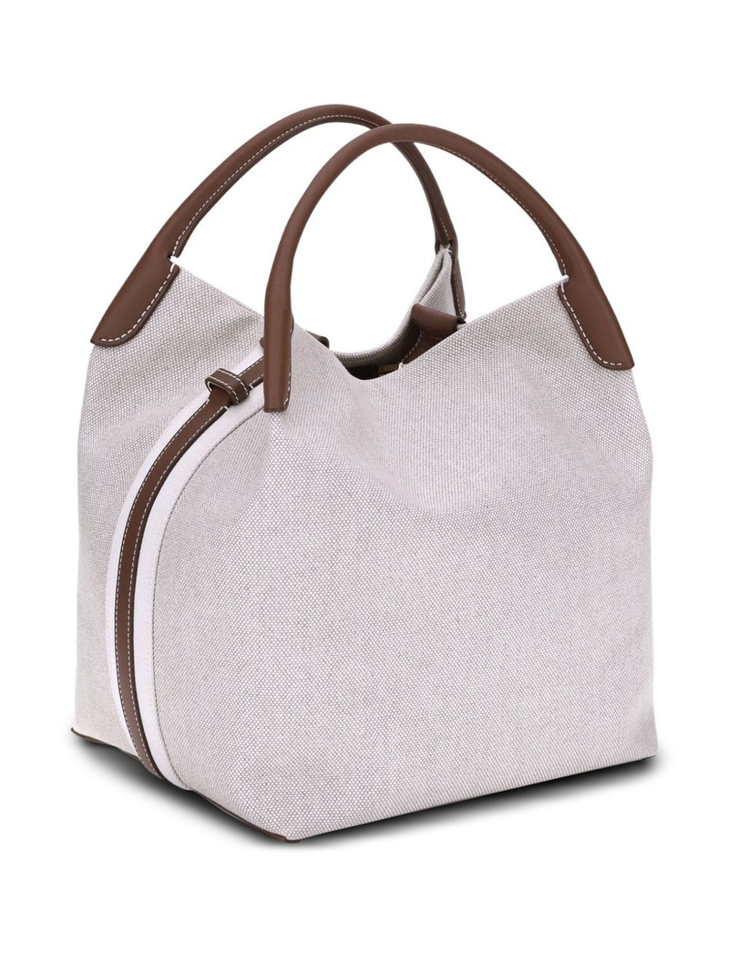 Loro Piana Bale leather-trimmed fabric tote bag outlook