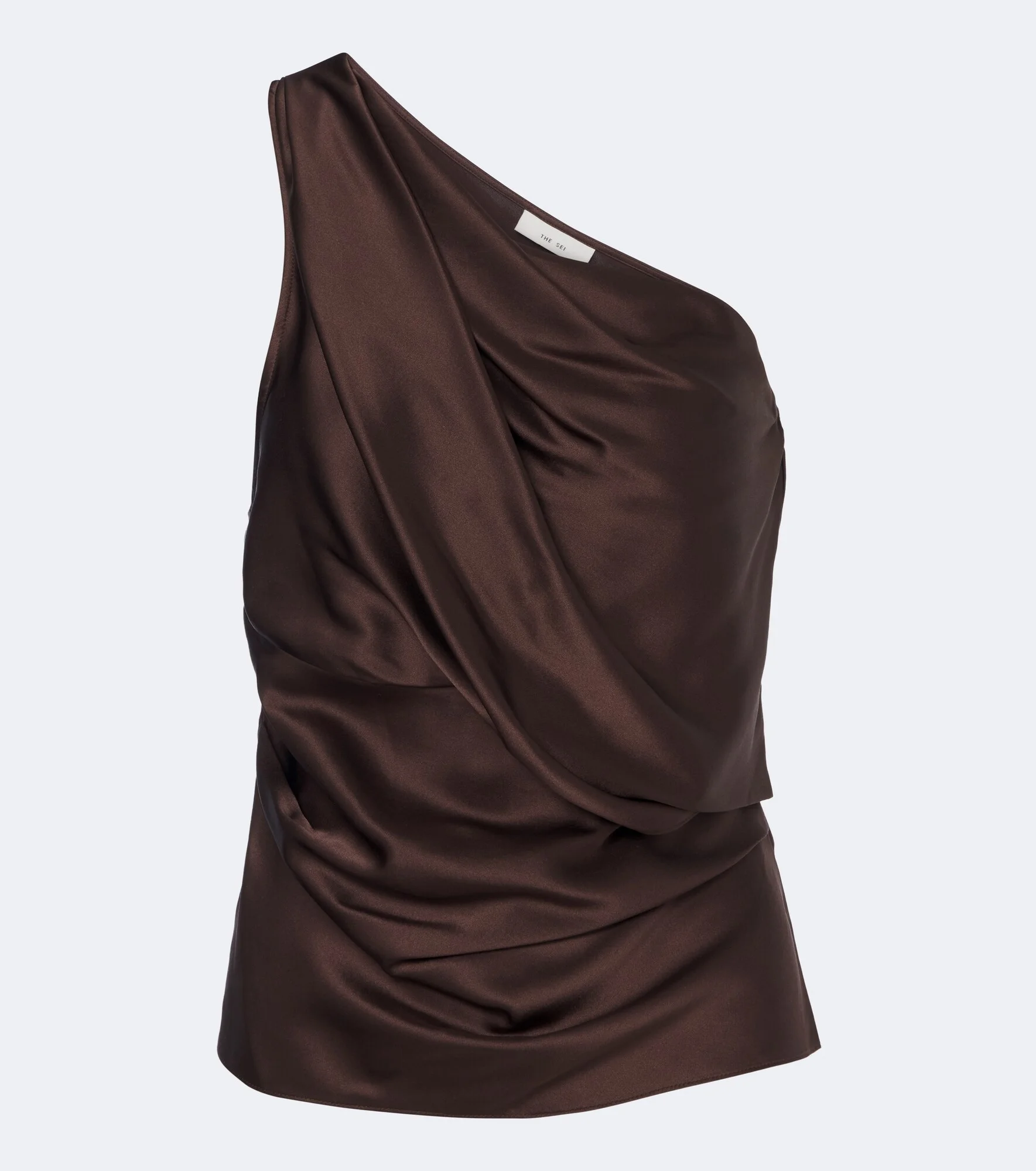 Draped one-shoulder silk satin top - 1