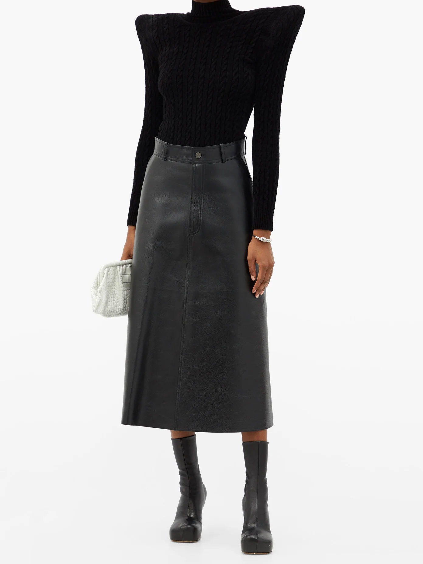 A-line leather midi skirt - 2