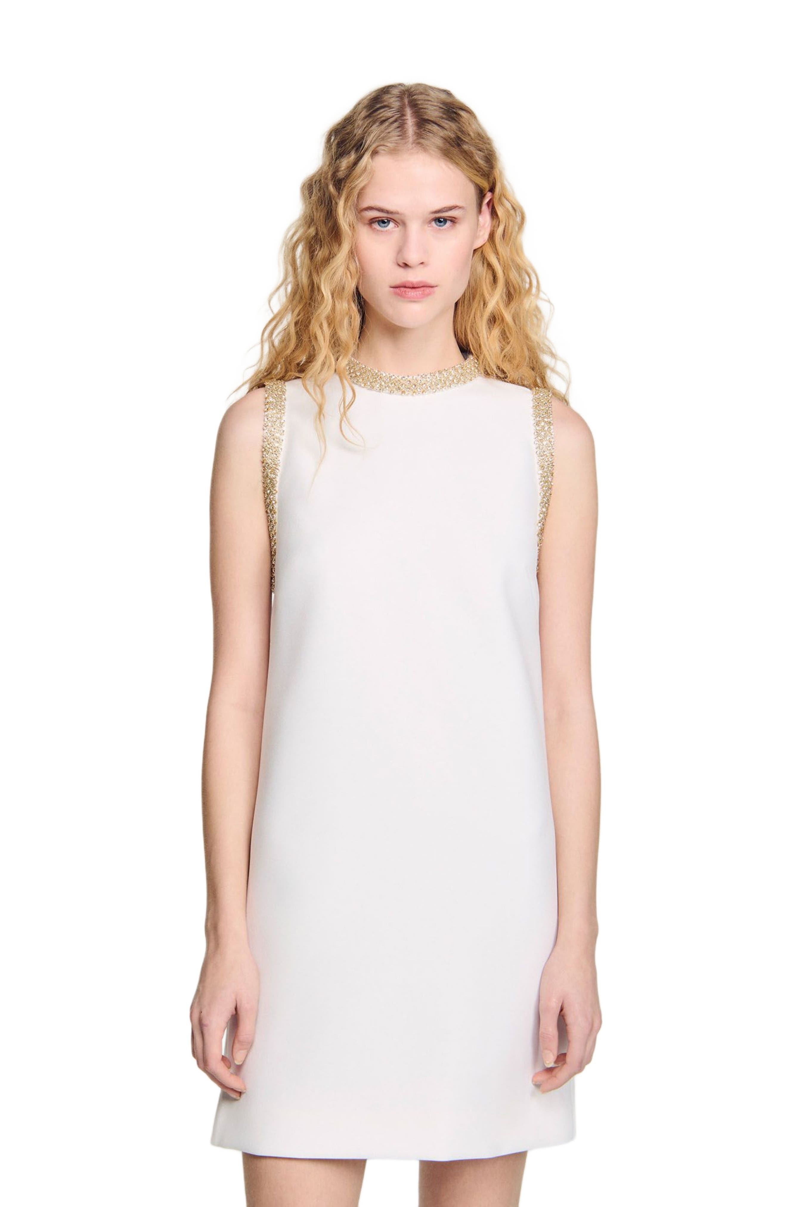 SANDRO Short dress with rhinestone details in Ecru at Nordstrom - 1