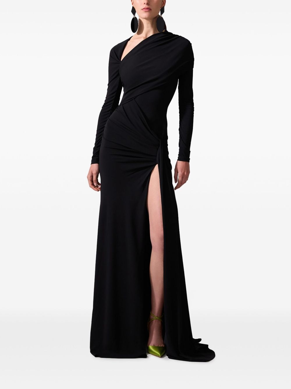 draped long-sleeve gown - 2
