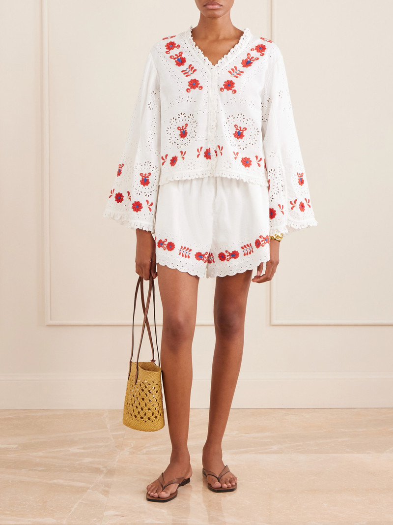 Sea Catharina Embroidered Cotton And Linen Shorts outlook