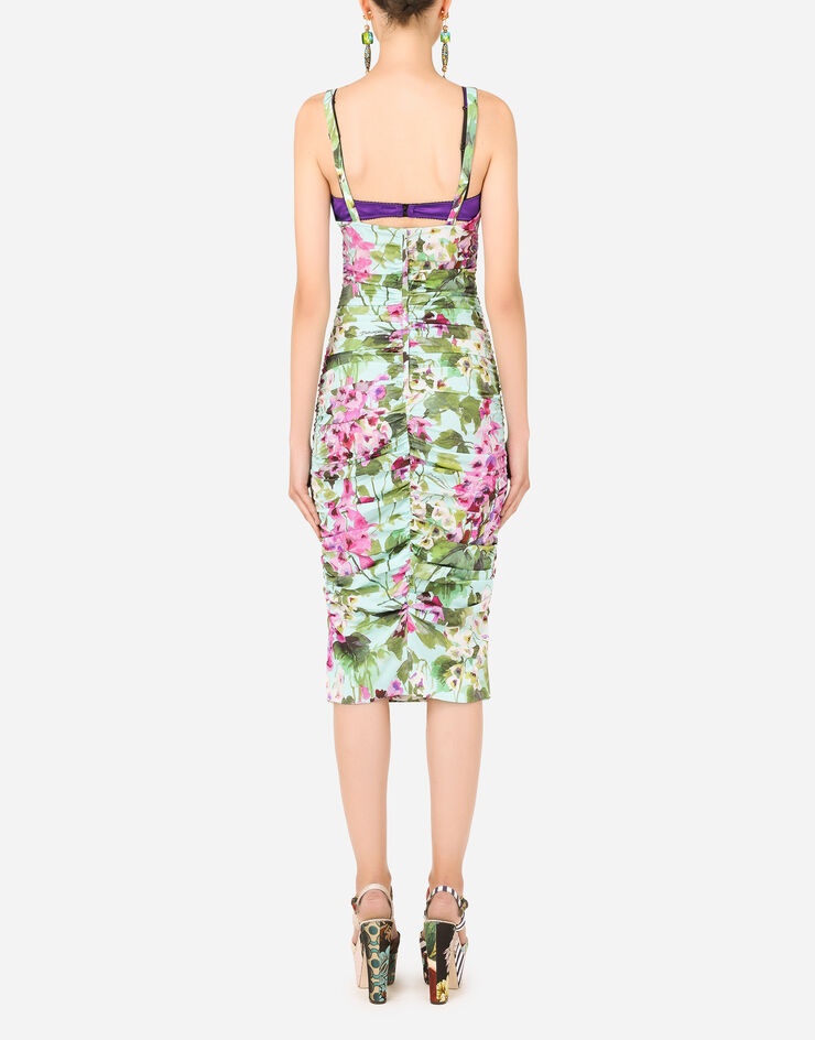 Charmeuse calf-length dress with bluebell print - 2