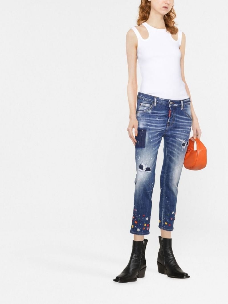 floral-embroidered skinny jeans - 2