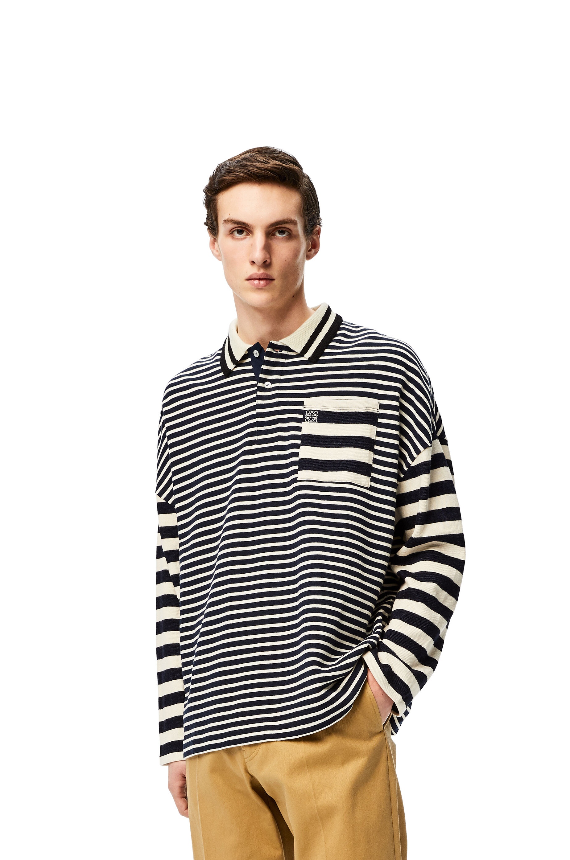 Long sleeve polo in striped cotton - 3