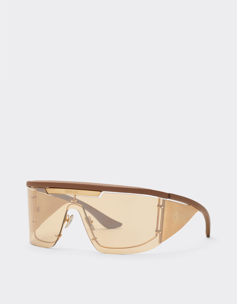 Limited Edition Ferrari metal and leather sunglasses with gold mirroredlens 4