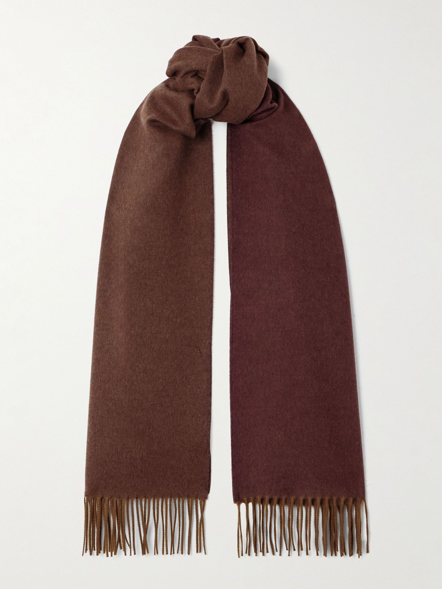 Fringed two-tone cashmere scarf Brown - 1