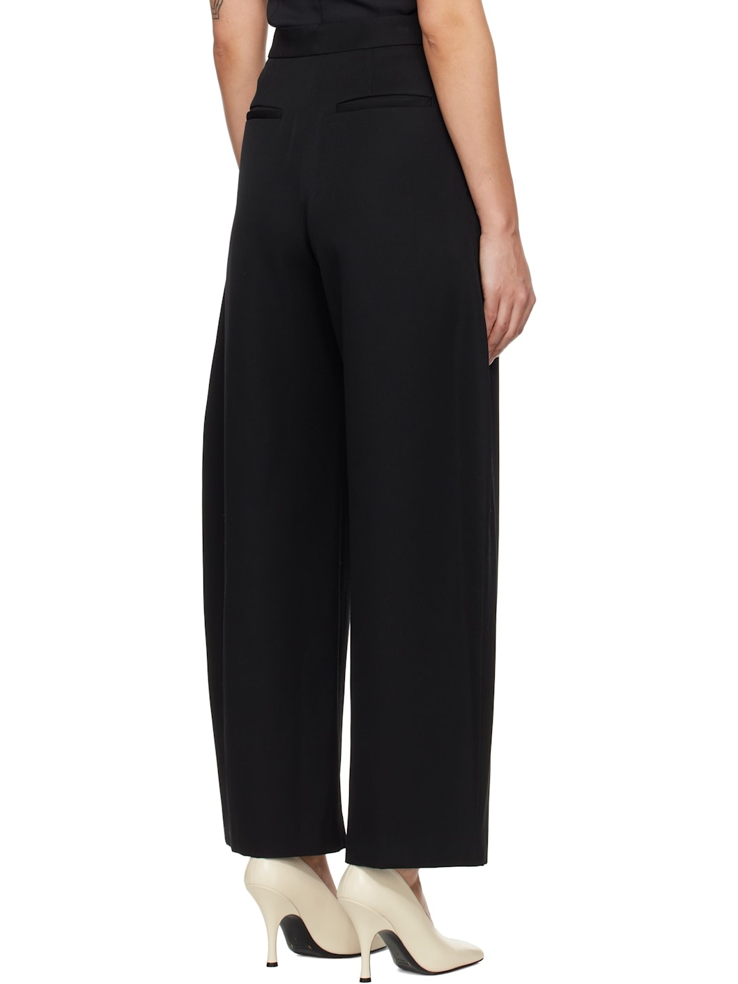 Black High-Rise Curved Legs Wool Trousers - 3