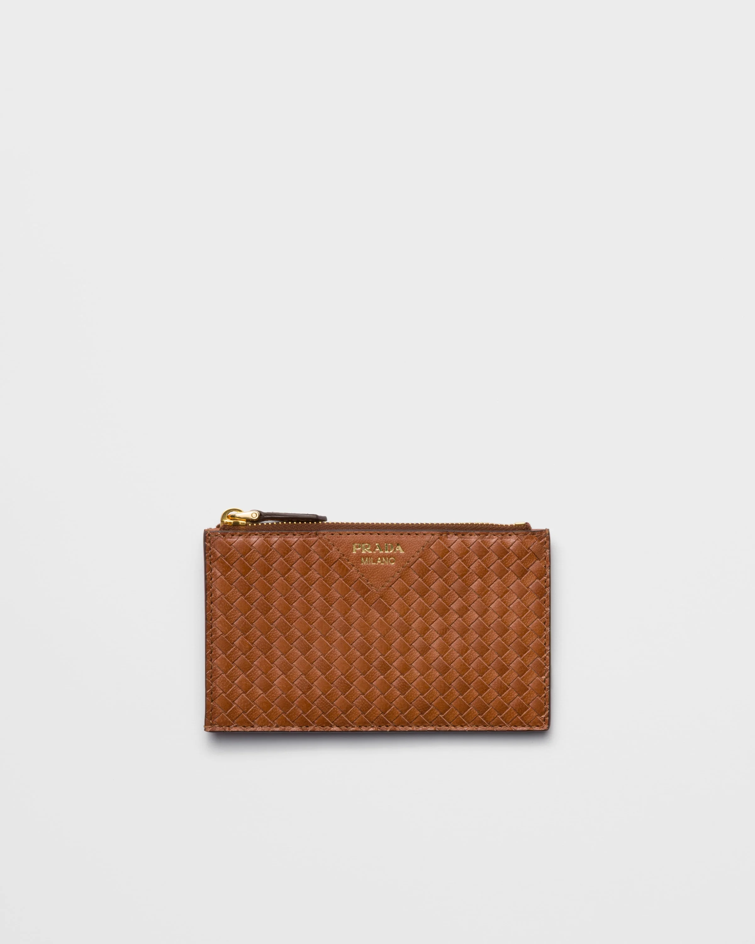 Woven madras leather card holder - 1