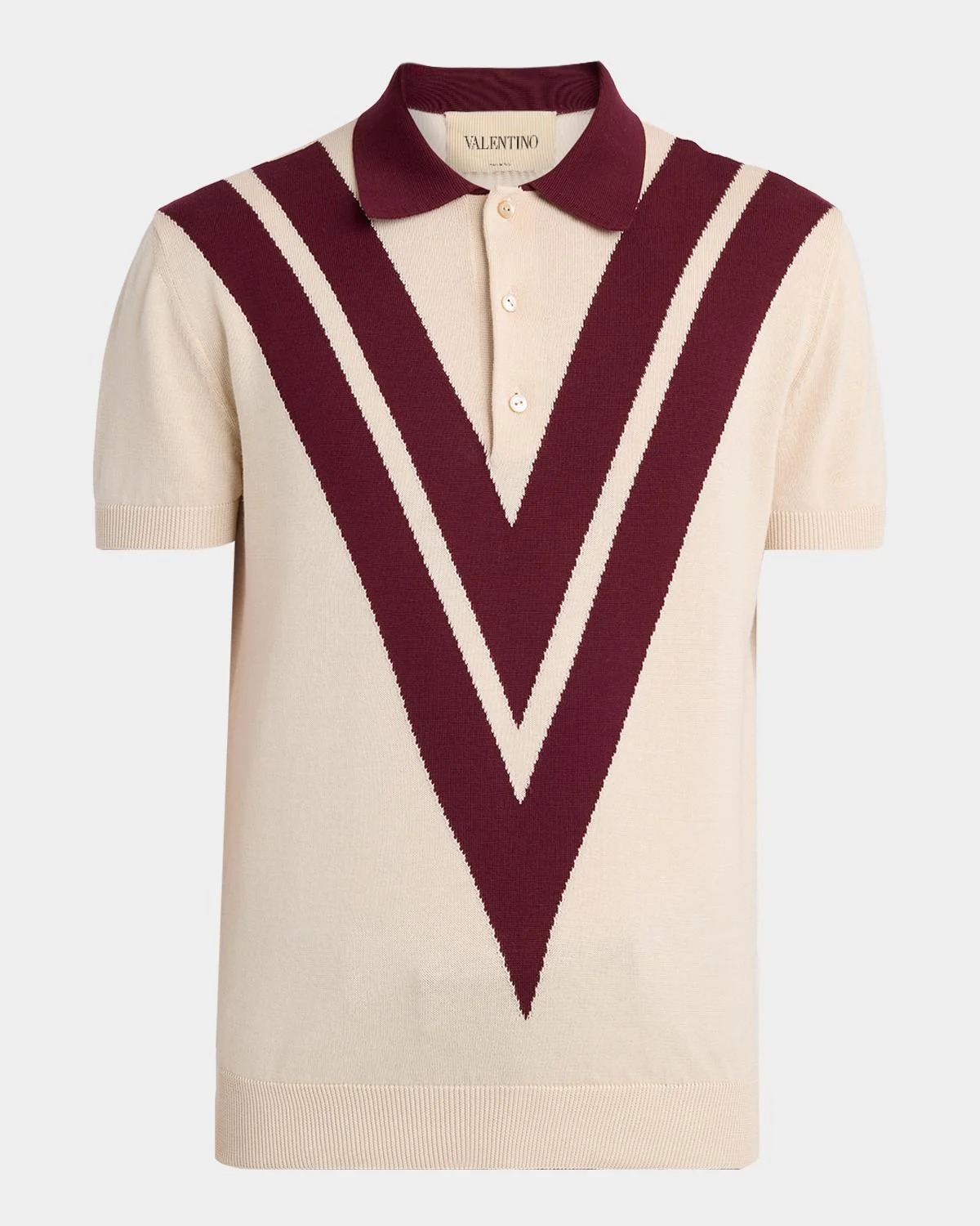 Men's Inlaid V Cotton Knit Polo Shirt - 1