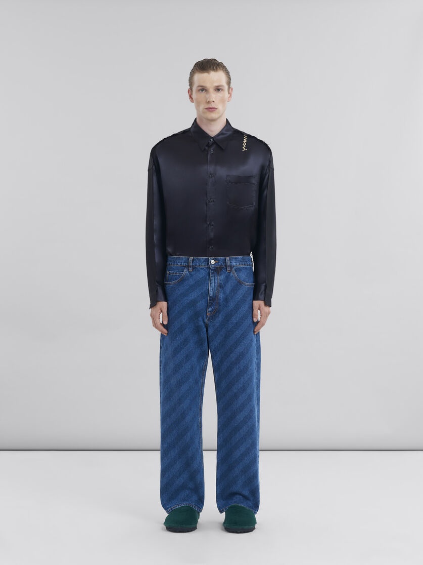 WIDE LEG BLUE JEANS WITH DIAGONAL STRIPE - 2