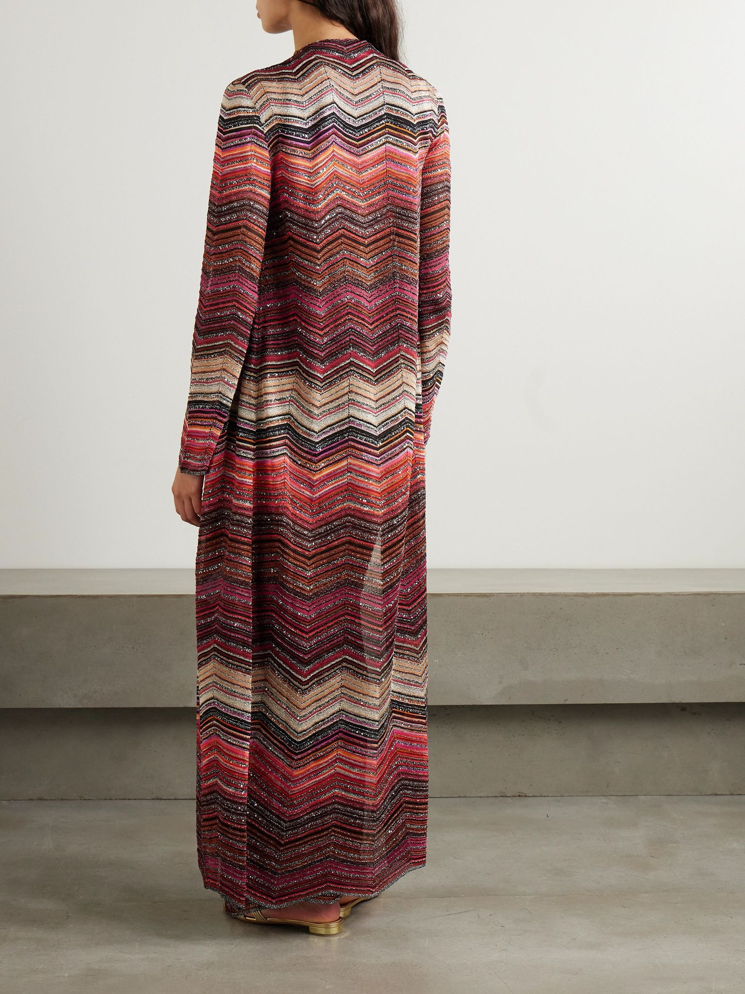 Mare sequined striped metallic crochet-knit cardigan Burgundy - 3