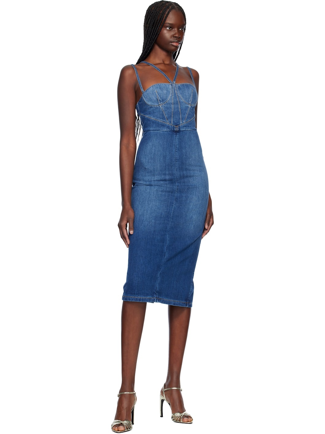 Blue Gaelle Corset Denim Midi Dress - 4