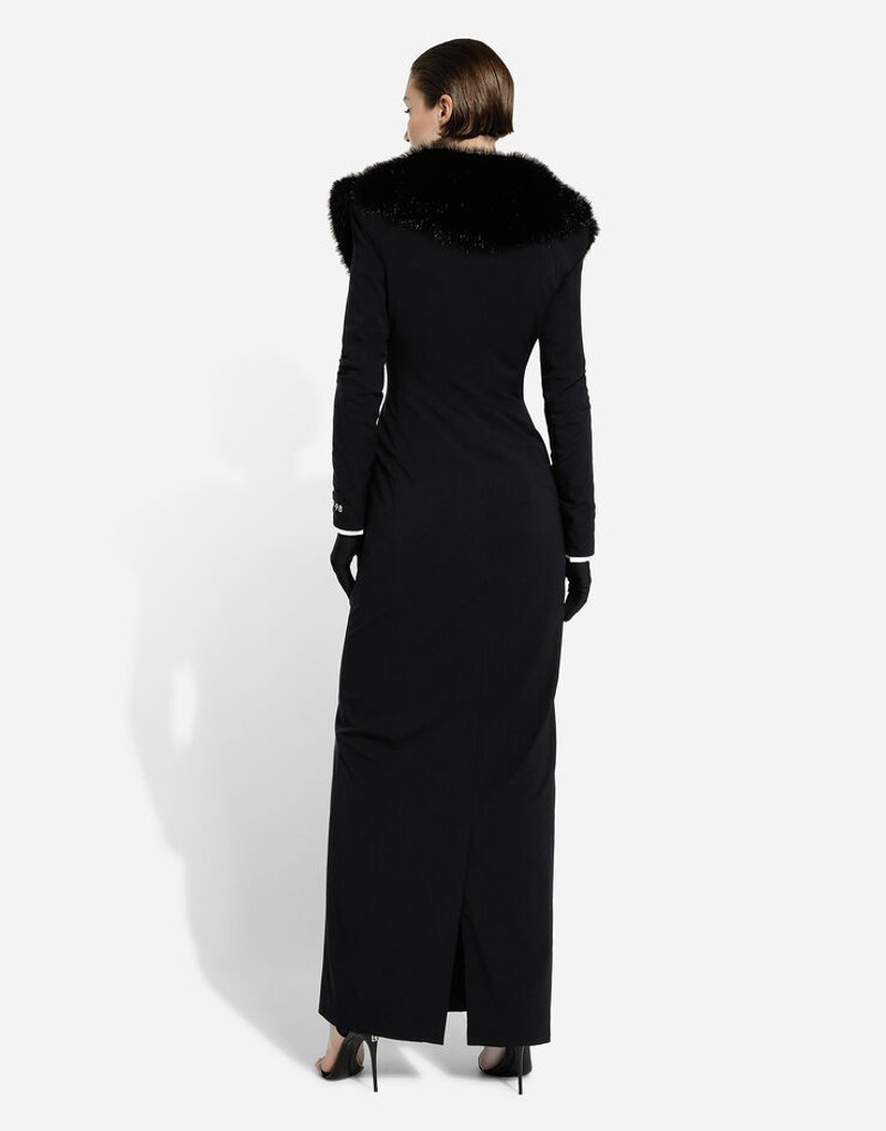 Long silk georgette coat with faux fur collar 4