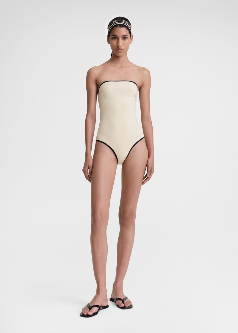 Totême Stripe edge strapless swimsuit light hay outlook