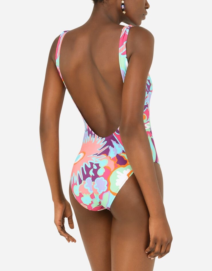 60s-print racing swimsuit - 4