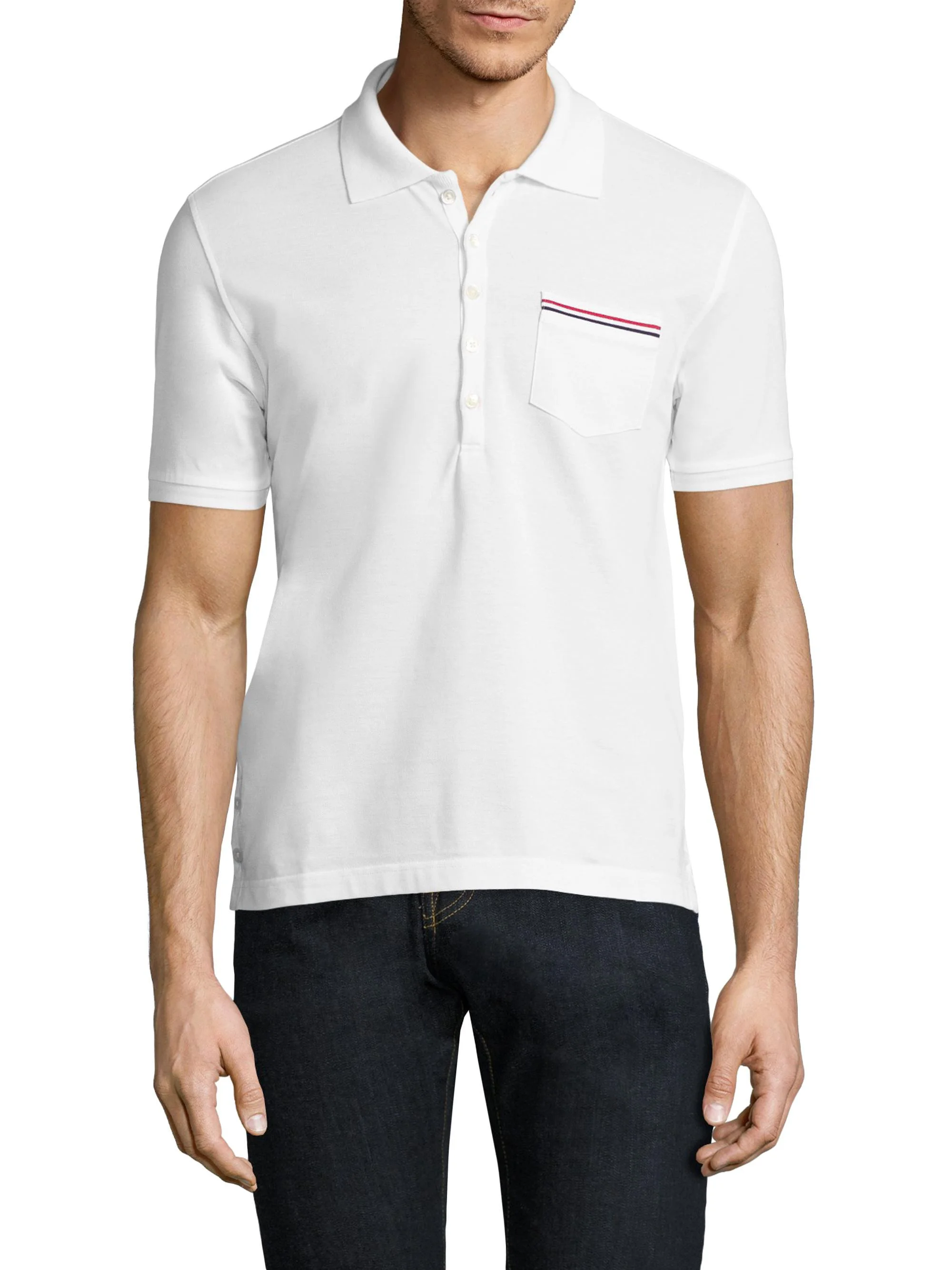 Men's Solid Cotton Pique Polo - White - 1