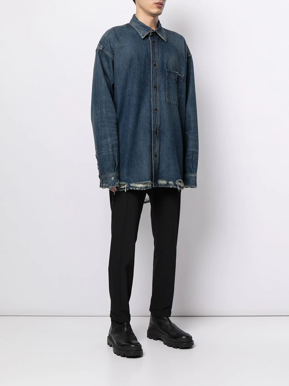 frayed edge denim shirt - 4