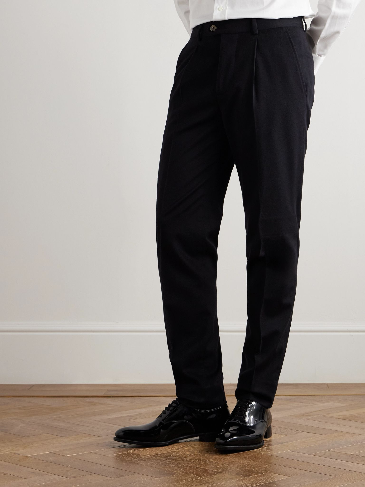 Straight-Leg Pleated Wool and Cashmere-Blend Flannel Suit Trousers Black - 3