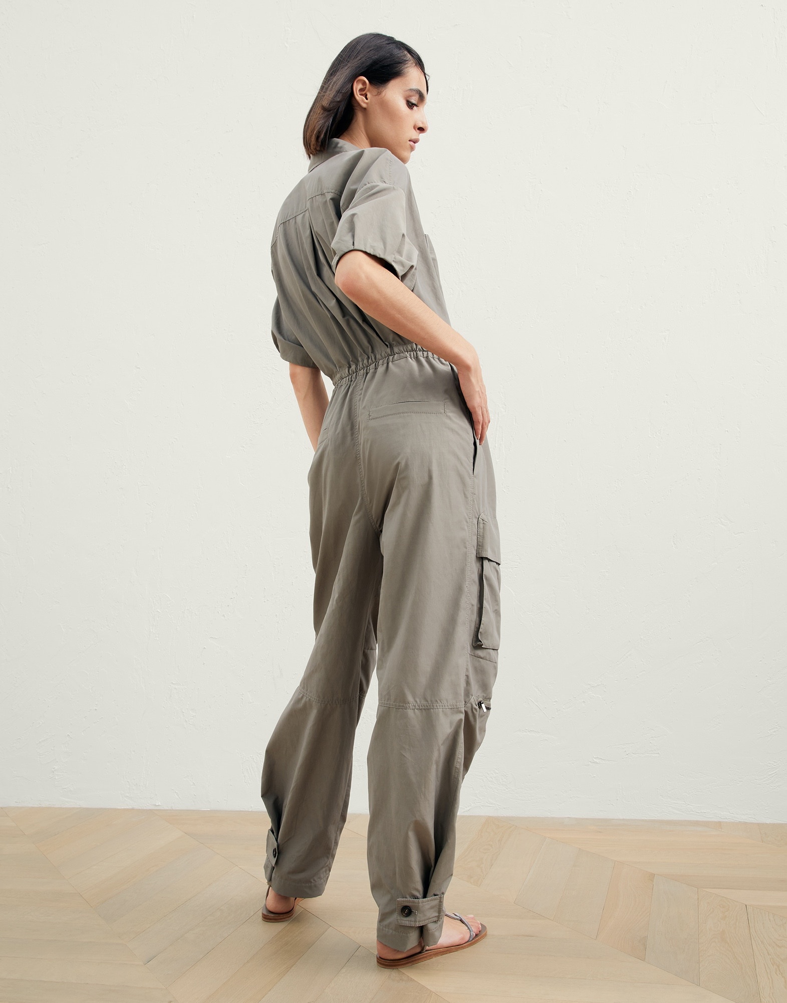 Techno cotton poplin utility jumpsuit with shiny tab - 2
