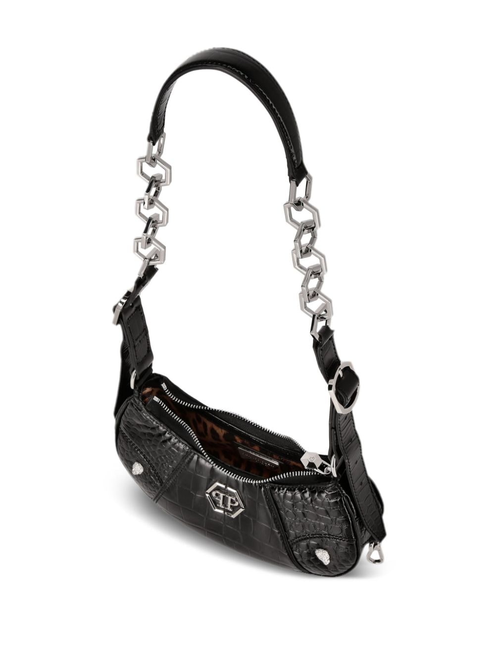 logo-plaque leather shoulder bag - 3