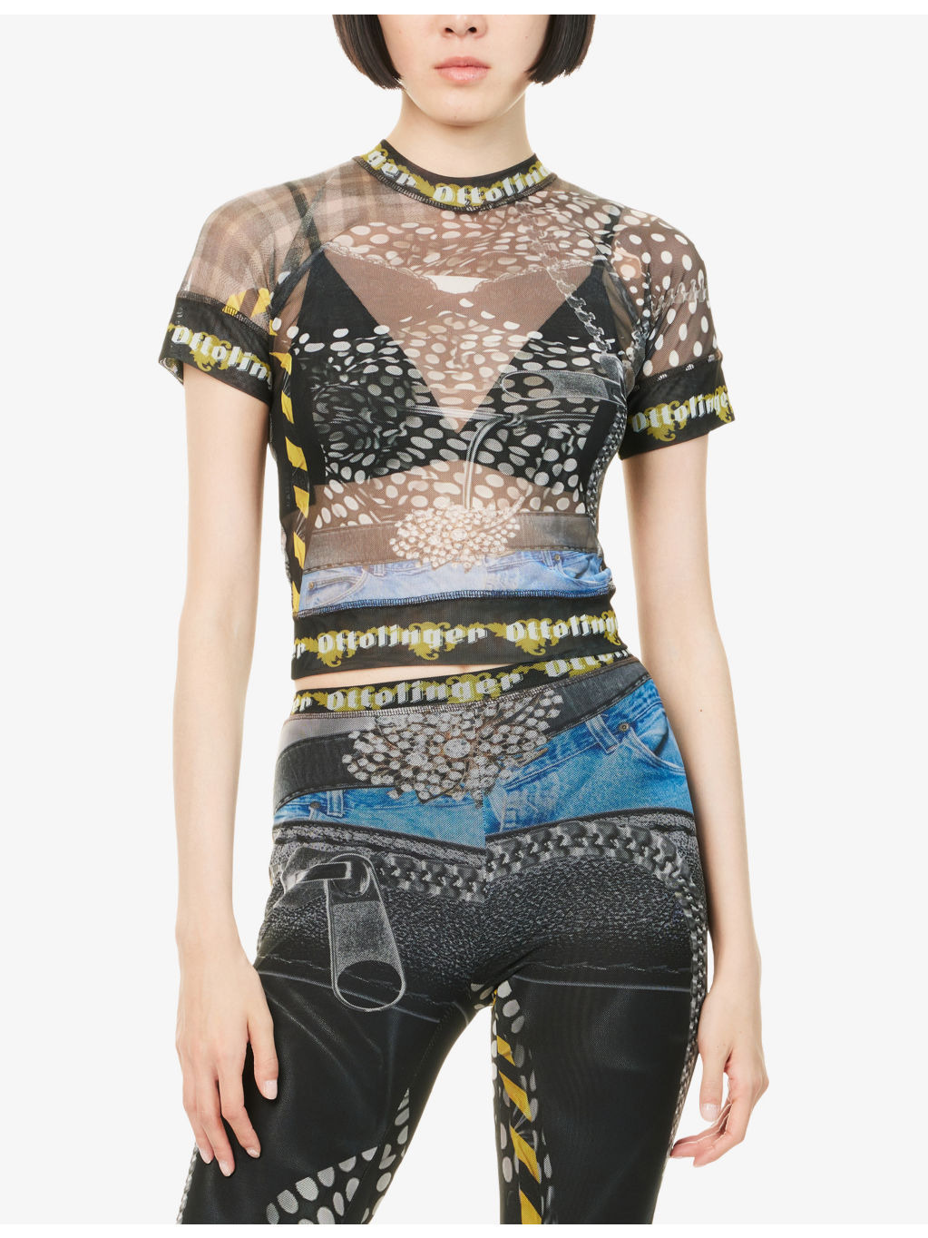 Mock-Neck Graphic-Pattern Mesh Top - 3
