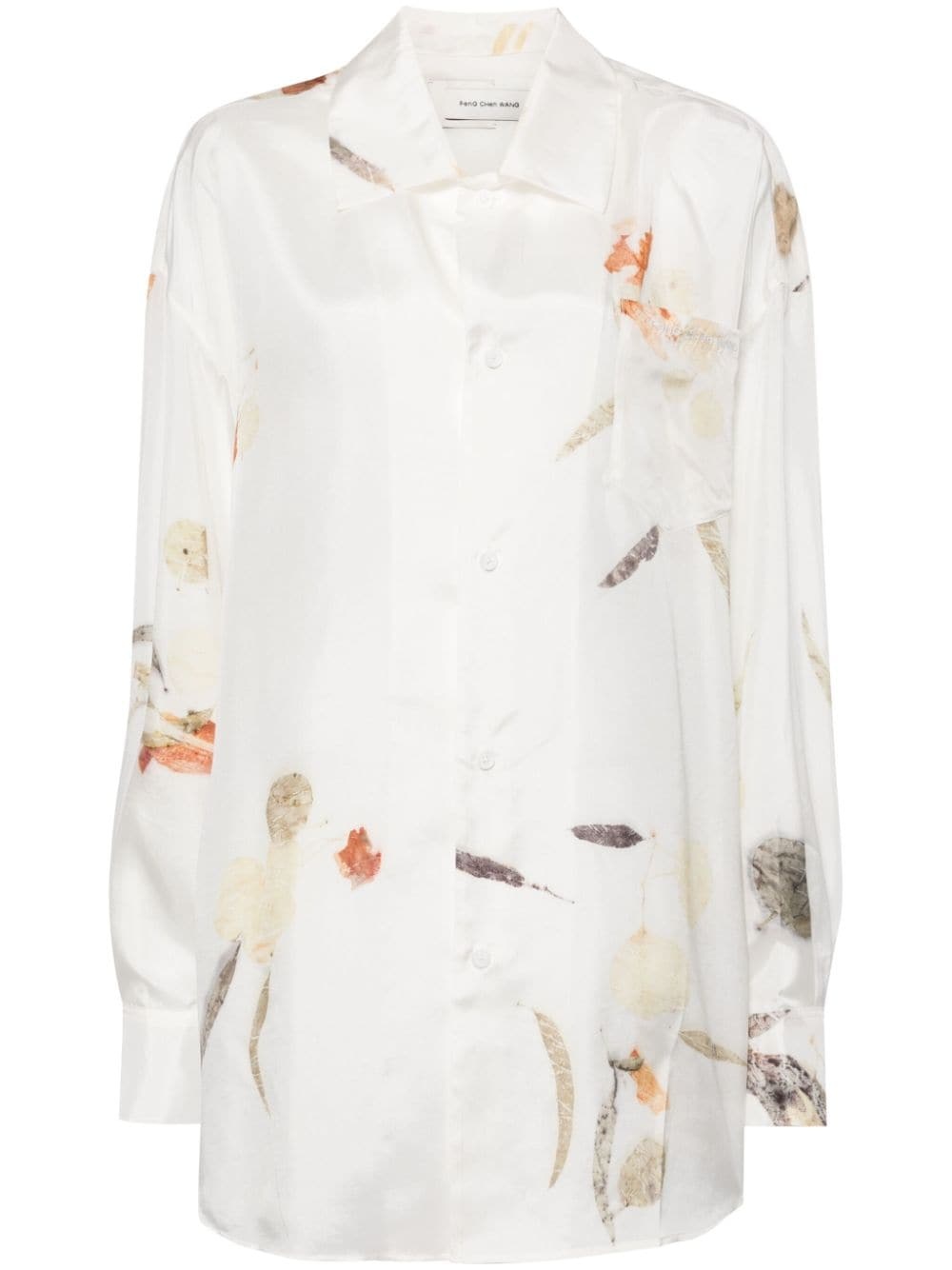 leaf-print silk shirt - 1