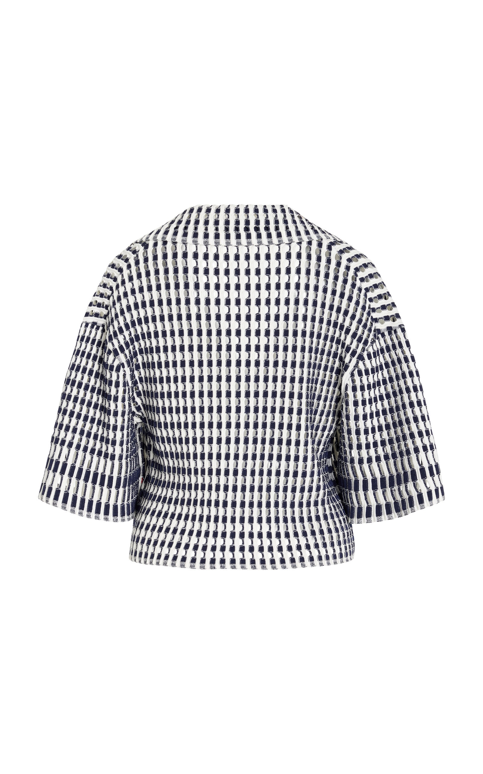 Adley Cropped Gingham-Knit Polo Top navy - 3