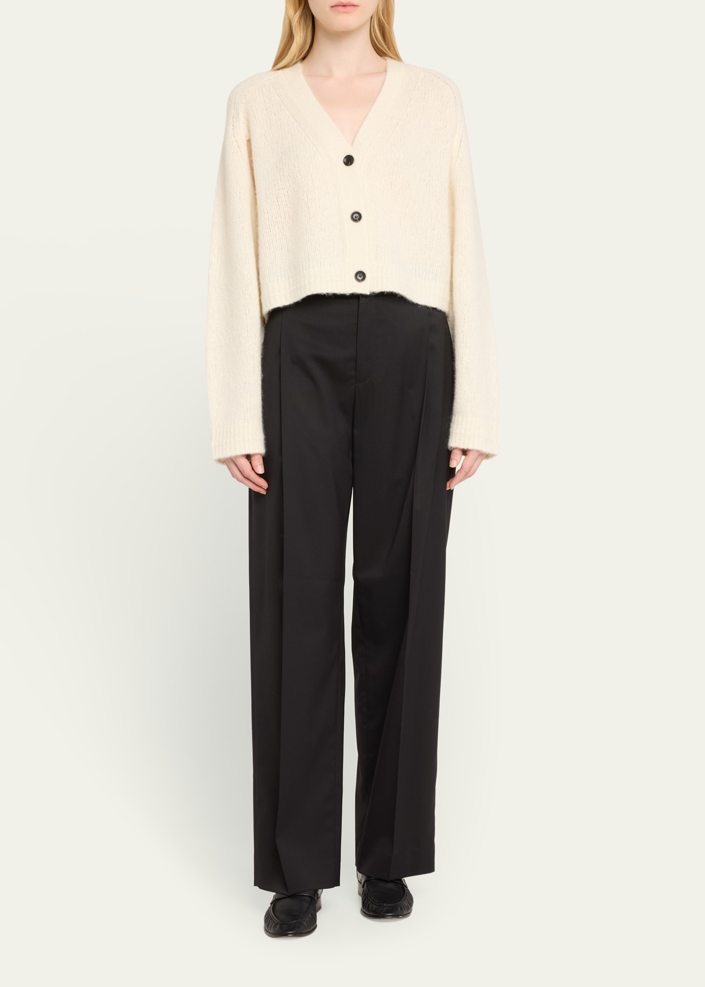 Cape-Sleeve Cashmere Crop Cardigan - 2