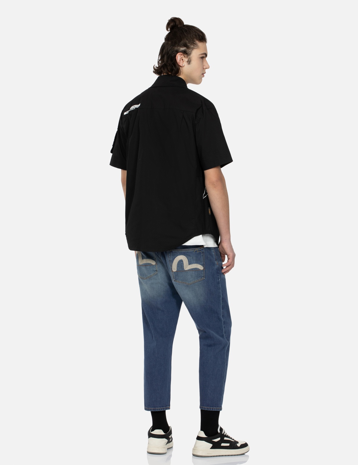 STENCIL GODHEAD DISCHARGED PRINT CROPPED-FIT JEANS #2027 - 4