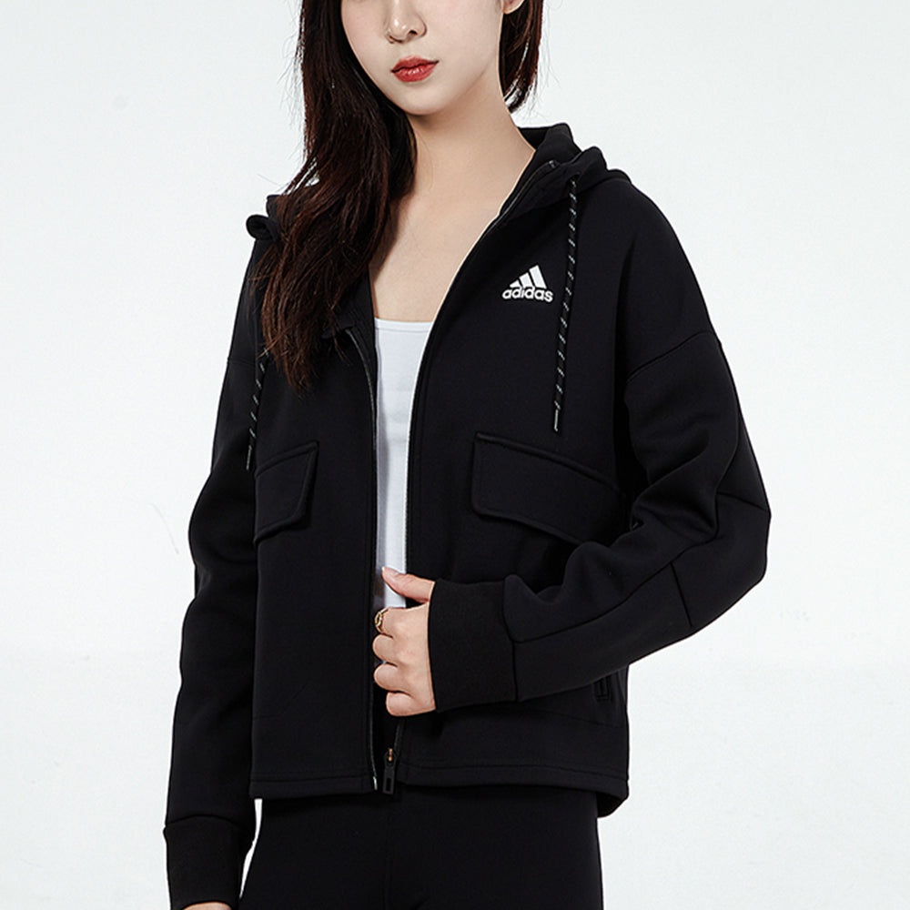 (WMNS) adidas Sports Running Training Knit Black Jacket H07375 - 2