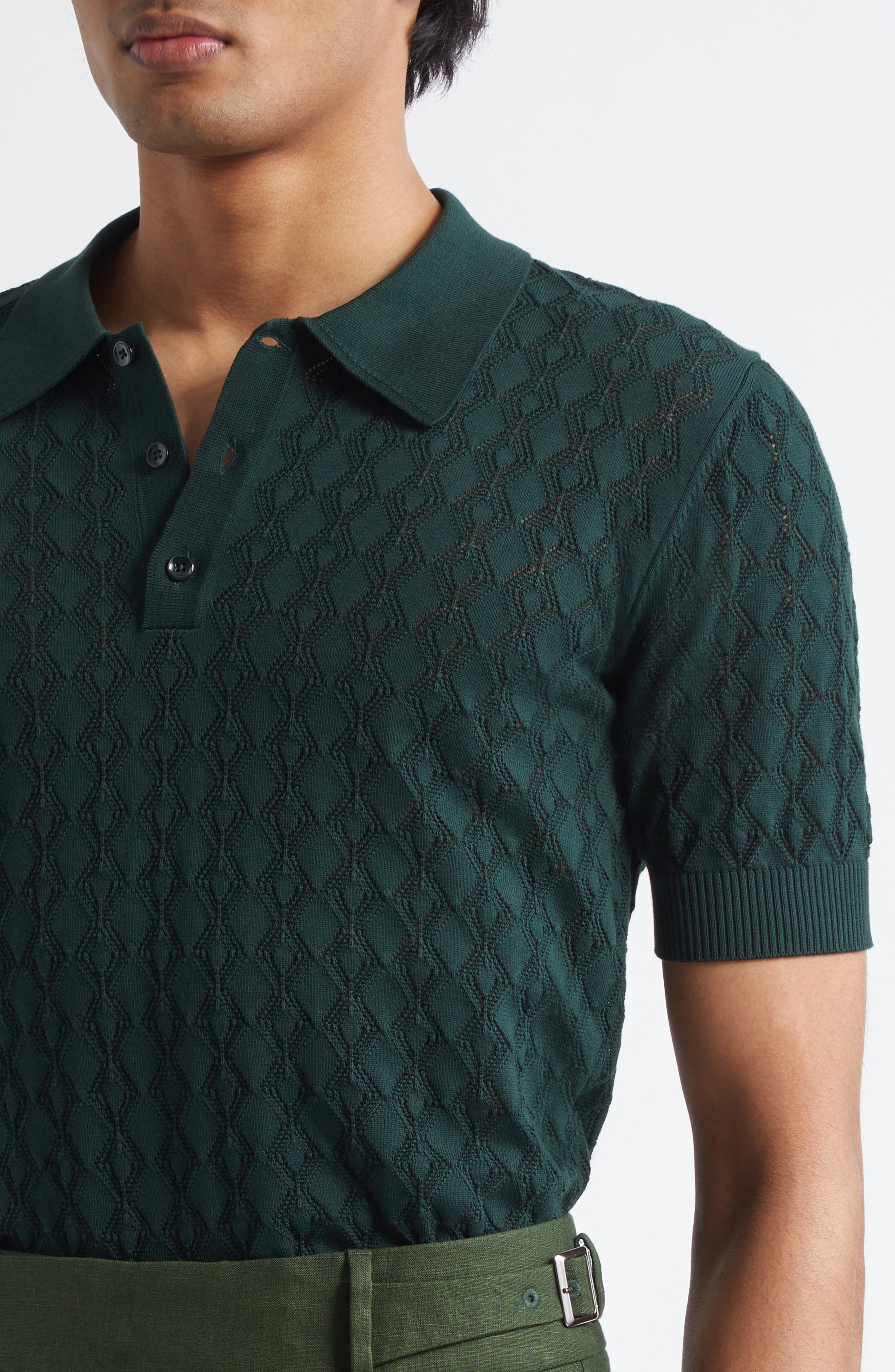 Dolce&Gabbana Openwork Polo Sweater in V7312 Dark Green at Nordstrom - 5