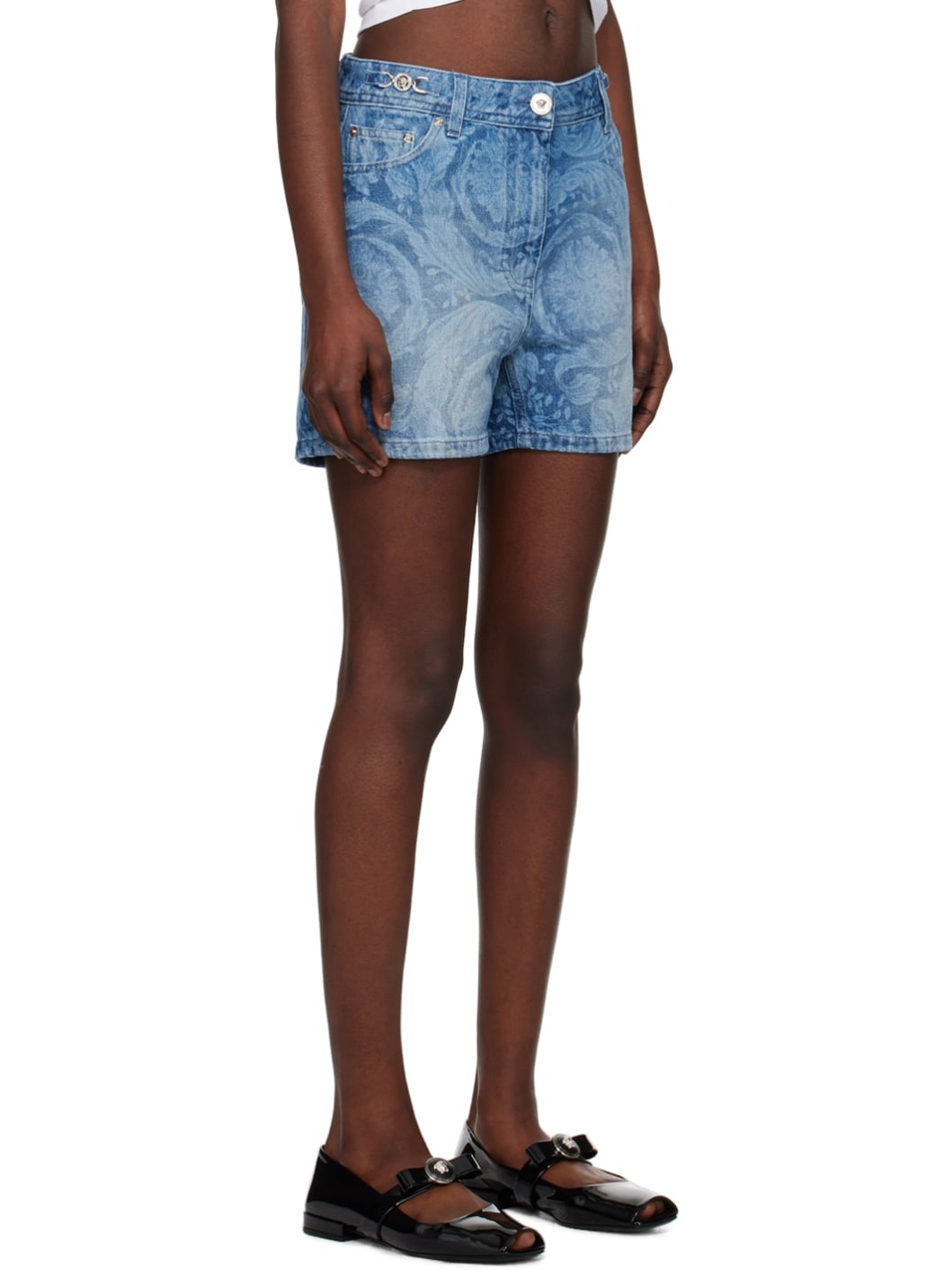 Blue Barocco Boyfriend Denim Shorts - 2