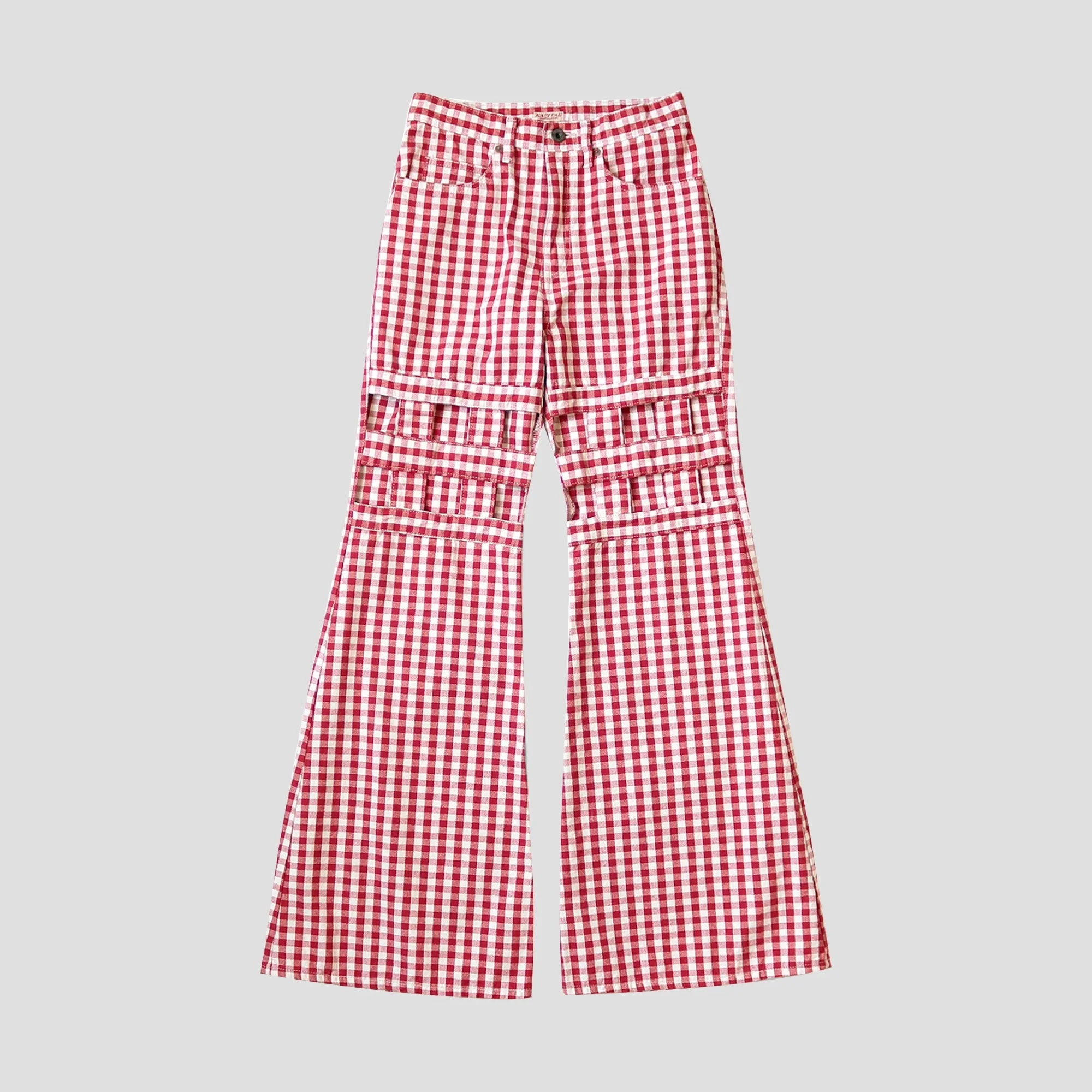CANVAS GINGHAM CHECK 5P WINDOWPANE FLARE PANTS LADIES - 1