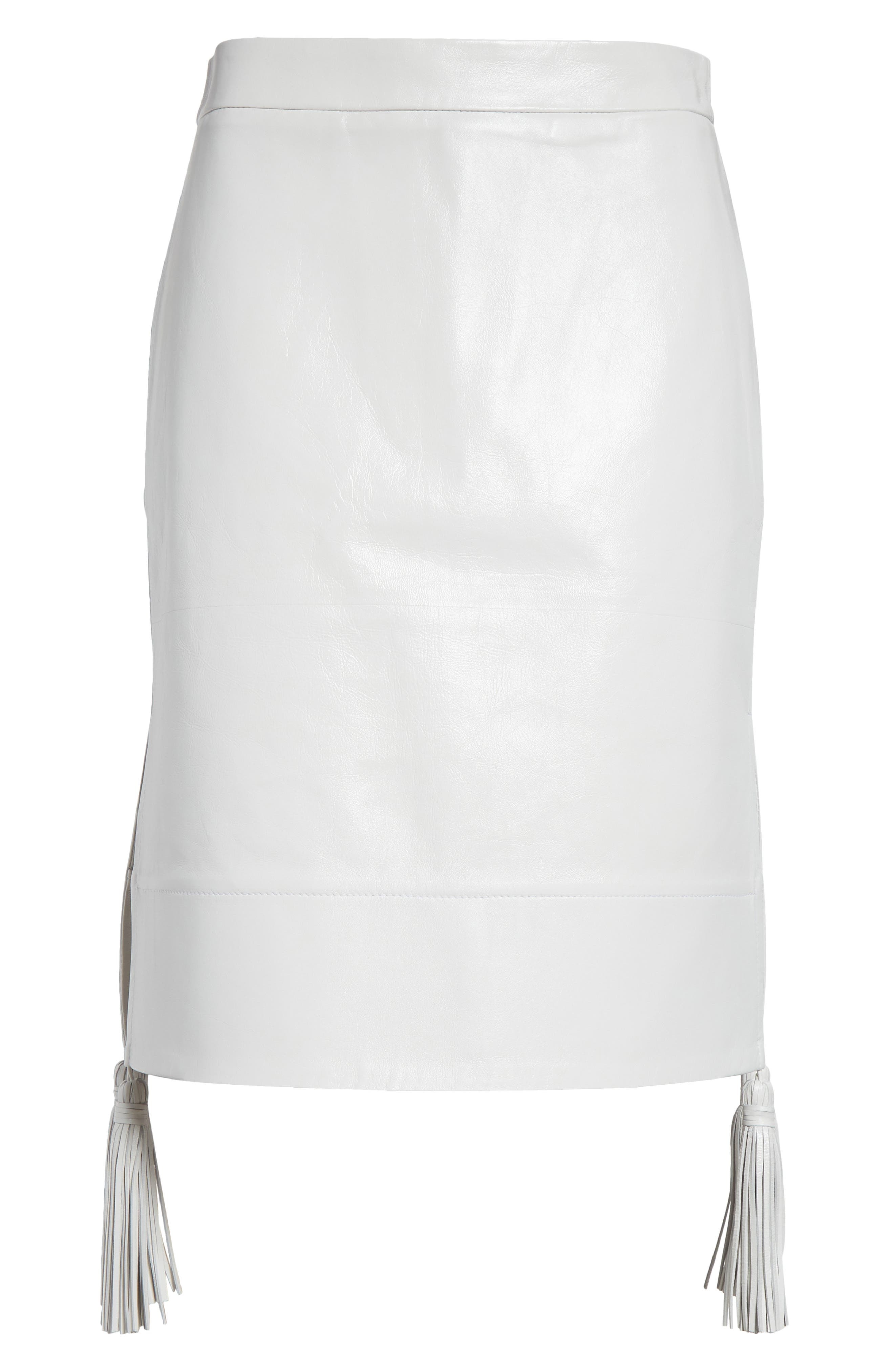 Bottega Veneta Tassel Detail Leather Pencil Skirt in 9071 Chalk at Nordstrom - 6