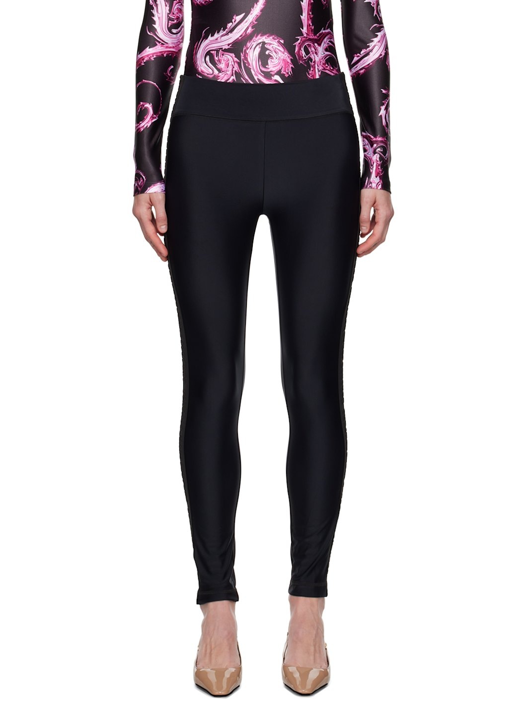 Black Logo-Woven Trim Leggings - 1